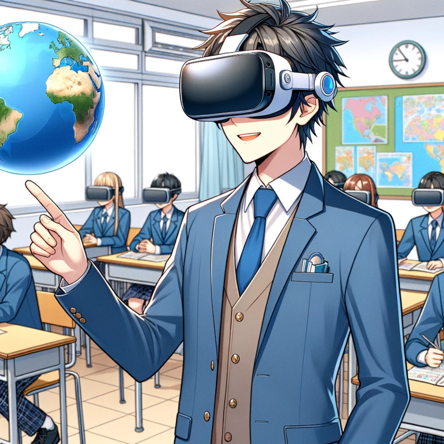 Students wearing vr headsets in class